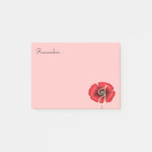Roze Rode Poppy Monogram Post it Notes (Voorkant)