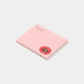 Roze Rode Poppy Monogram Post it Notes (Schuin)