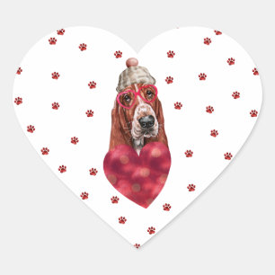 Roze rode poten Heart Basset Hound Dog Valentijns Hart Sticker