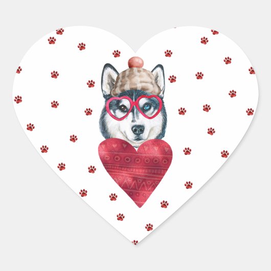Roze rode poten Siberian Husky Dog Valentijnse Hart Sticker (Voorkant)