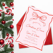 Roze & Rode Retro Bow Frans Kerstdiner Kaart