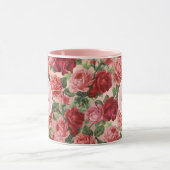 Roze Rode Roos Bloemen Monogrammed Mok (Midden)