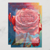 Roze Rode Rozen Abstracte bruiloft uitnodiging (Voorkant / Achterkant)