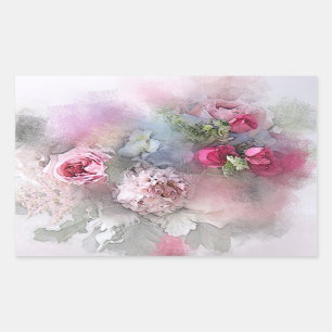 Roze Rode Rozen Blank Waterverf Art Sjabloon Rechthoekige Sticker