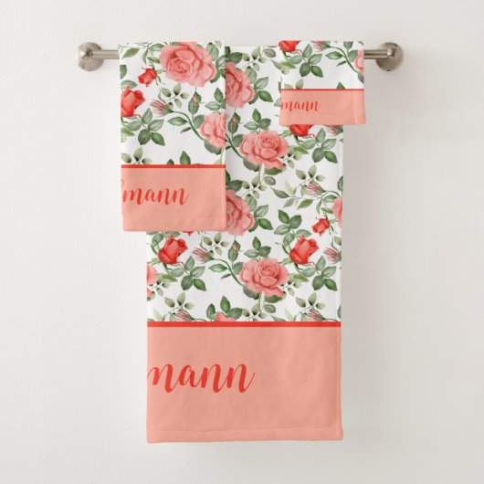Roze rode rozen Floral Flowers Elegant Gift Bad Handdoek (Insitu)