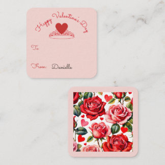 Roze & Rode Rozen Hart Kroon Klaslokaal Valentijns Informatiekaartje