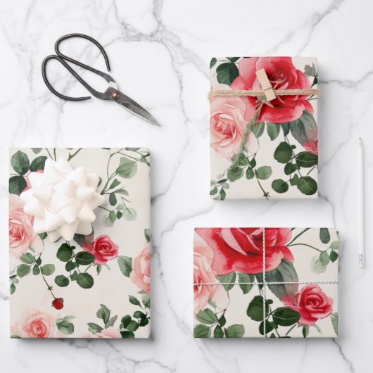  roze rode rozen Moederdag Inpakpapier Vel (Voorkant)