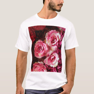 Roze, rode rozen: stof achtergrond. t-shirt
