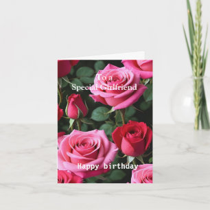 Roze rode rozen voor een speciale vriendin verjaar kaart