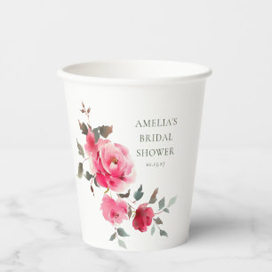Roze RODE ROZEN Waterverf Bruiloft Papieren Bekers