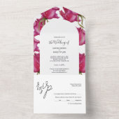 Roze rode rozen Waterverf handgeschilderd All In One Uitnodiging (Binnen)