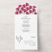 Roze rode rozen Waterverf handgeschilderd All In One Uitnodiging (Binnen)