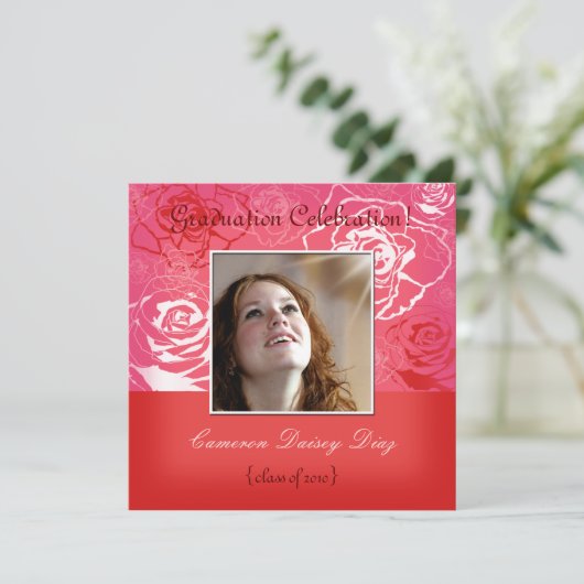 Roze/rode rozenuitvindingen kaart (Staand voorkant)