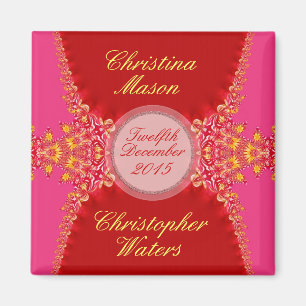 Roze rode satin + lace bruiloft Magnet Magneet