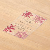 Roze Rode sneeuwvlokken Winter Wedding Acryl Uitnodigingen (Laagn)