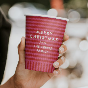 Roze rode streep Vrolijk kerstplezier Papieren Bekers