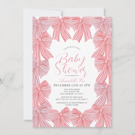 Roze & Rode strik/lint Coquette Meisje Baby shower Kaart (Voorkant)