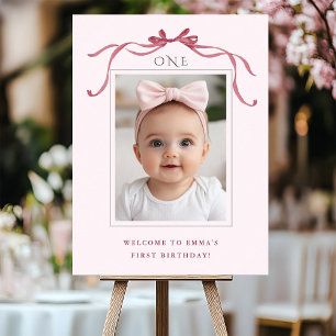 Roze Rode Strik Meisje 1e Verjaardag Welkom Poster