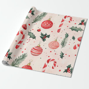Roze rode vintage kerst cadeaupapier
