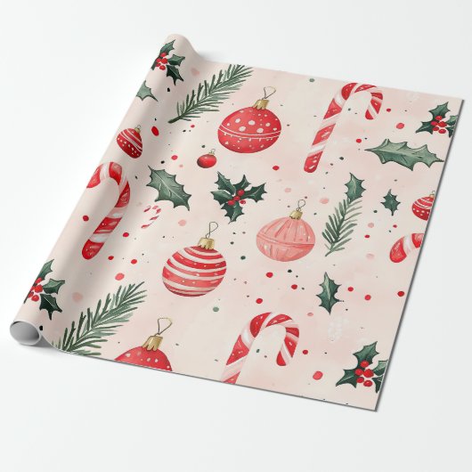 Roze rode vintage kerst cadeaupapier (Uitgerold)