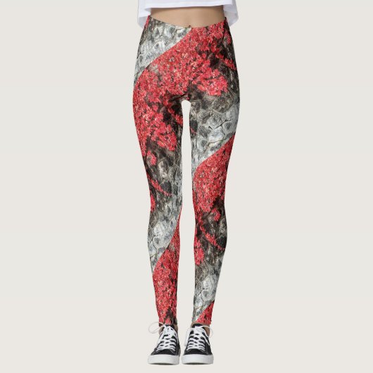 Roze rode visbladeren herfstmuur leggings (Voorkant)