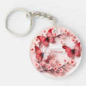 Roze Rode Vlinders Kersenbloesem Sleutelhanger (Voorkant)