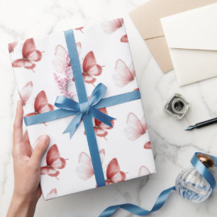 Roze Rode Vlinders Verjaardag Cadeaupapier