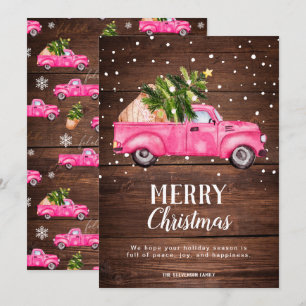  roze rode vrachtwagen kerstboomhout feestdagenkaart