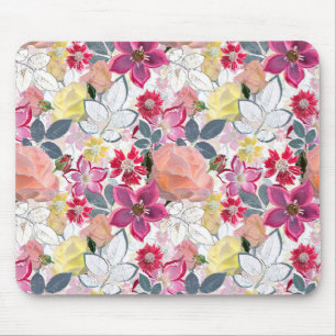 Roze, rode waterverf bloemen. muismat