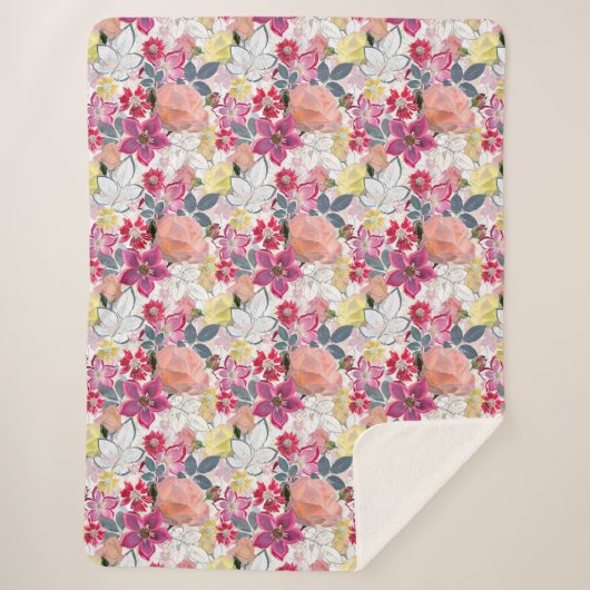 Roze, rode waterverf bloemen. sherpa deken (Voorkant)