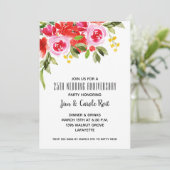 Roze rode Waterverf Floral Jubileum Uitnodiging (Staand voorkant)
