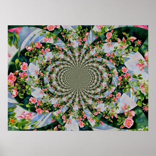 Roze rode waterverf rozen, abstracte mandala flora poster (Voorkant)