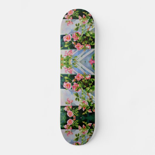 Roze rode waterverf rozen skateboard (Voorkant)