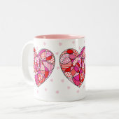 Roze/rode/witte drievoudige driehoekige Mok van he (Voorkant links)