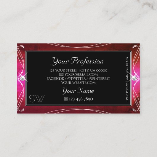 Roze rode zwarte sparkle-juwelen Initialen Visitekaartje (Achterkant)