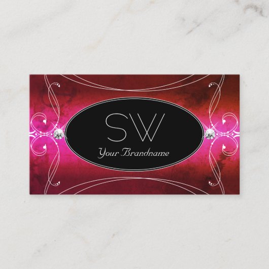 Roze rode zwarte  sparkle-juwelen Initialen Visitekaartje (Voorkant)