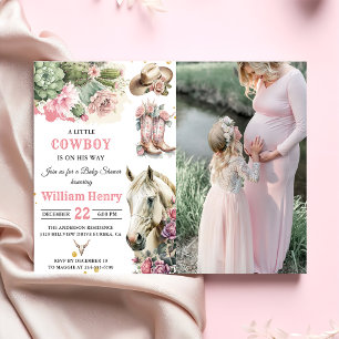 Roze Rodeo Western Cowboy Baby shower Kaart