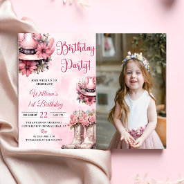 Roze Rodeo Western Cowgirl Verjaardagsfeestfoto Kaart