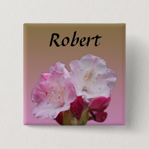 roze rododendron bloemen naamknop vierkante button 5,1 cm