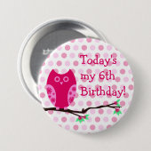 Roze roeien 6th Birthday Button (Voorkant /achterkant)