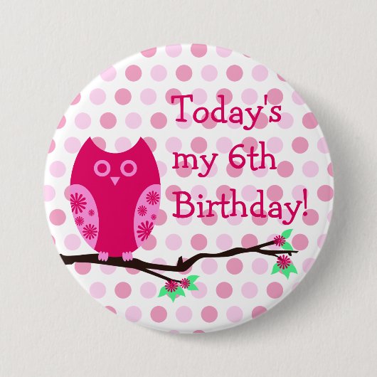 Roze roeien 6th Birthday Button (Voorkant)