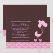 Roze rol met de Uitnodiging van het Baby shower va (Voorkant / Achterkant)