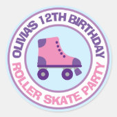 Roze roller schaats Verjaardagsfeestje stickers vo (Voorkant)