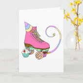 Roze Roller Schaats Verjaardagstaart Kaart (Gele Bloem)
