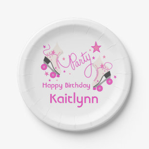 Roze Roller Schaatsen Birthday Party Papieren Bordje