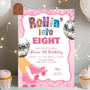 Roze Roller Skate Glitter Lovertjes Verjaardag Kaart