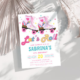 Roze Rolschaatsen Meisjes Verjaardagsfeestje Kaart