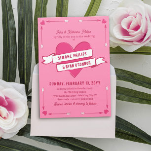 Roze Romantisch Hart Pijlen & Lint Casual Trouwen Kaart