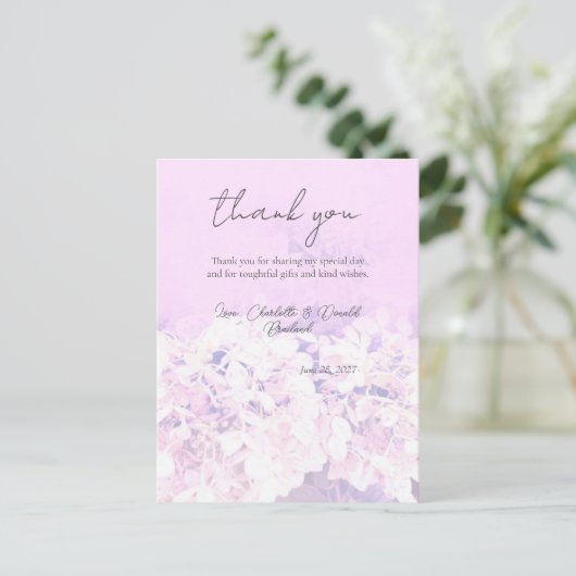 Roze Romantische Hortensia Bloemige Bruiloft Briefkaart (Staand voorkant)