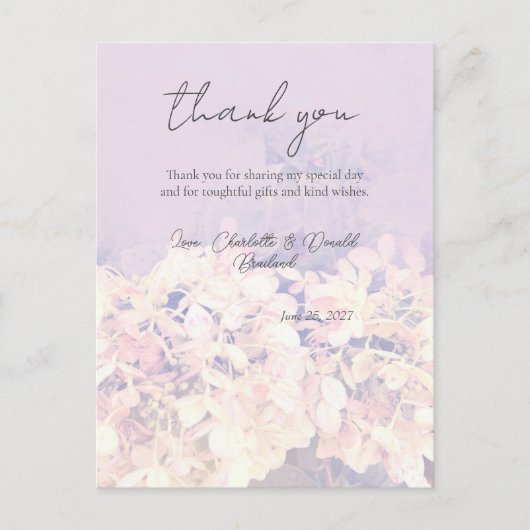 Roze Romantische Hydrangea Bloemen Bruiloft Briefkaart (Voorkant)